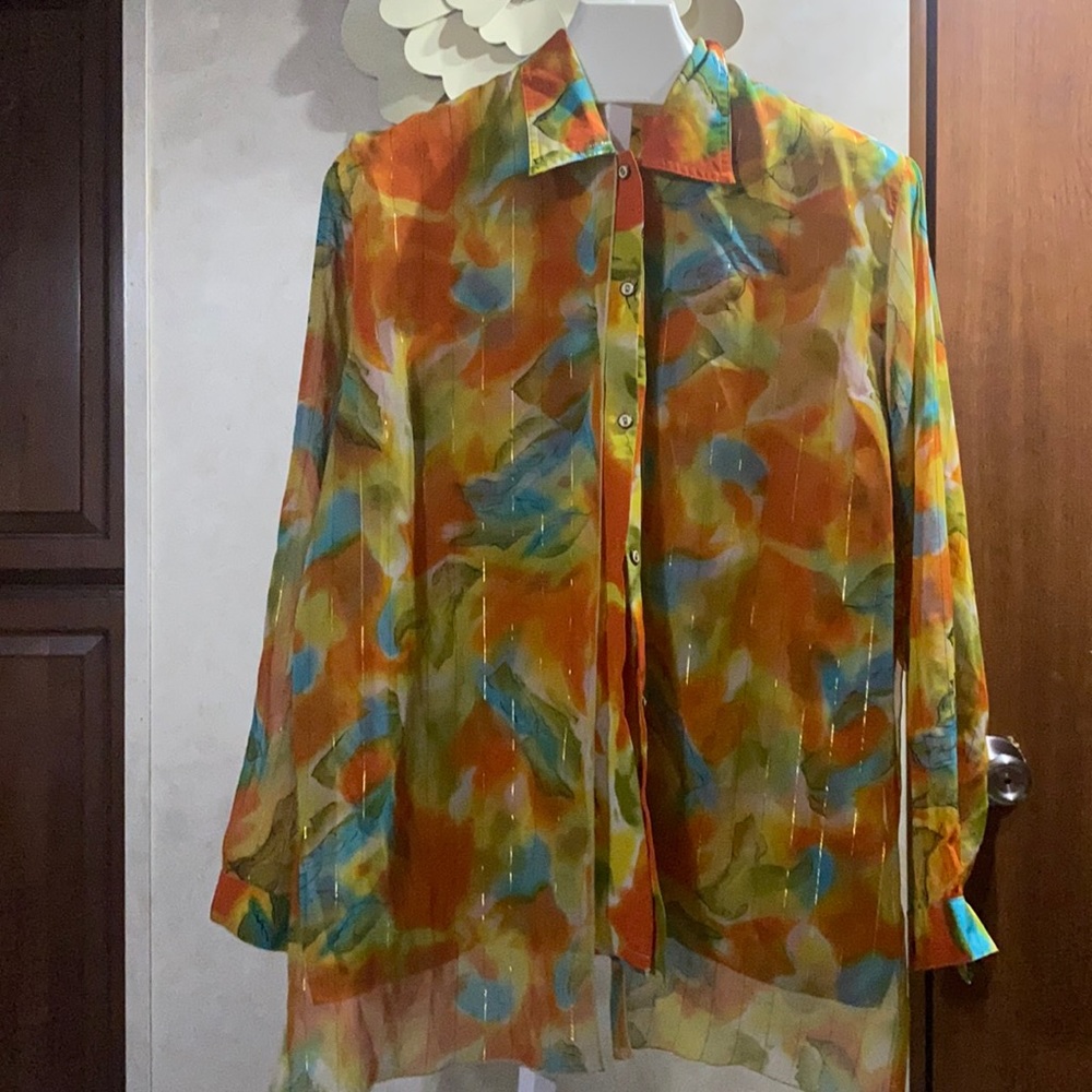 Won Moa Mulit-color Gold stripe Button Front Top size 3xl (Las)